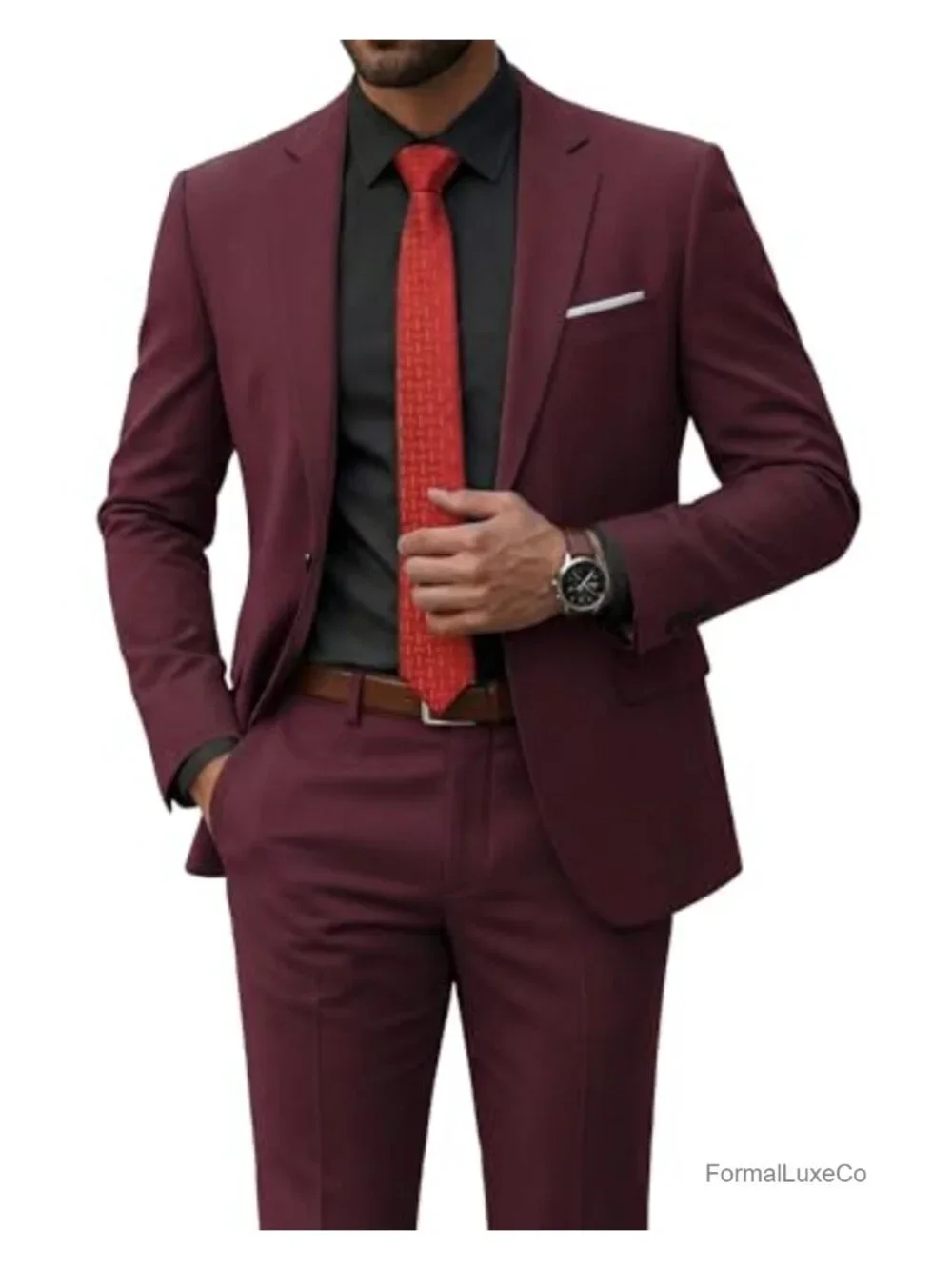 Men's 2-Piece Slim Fit Suit Set with Tie, One Button, Wool Blend